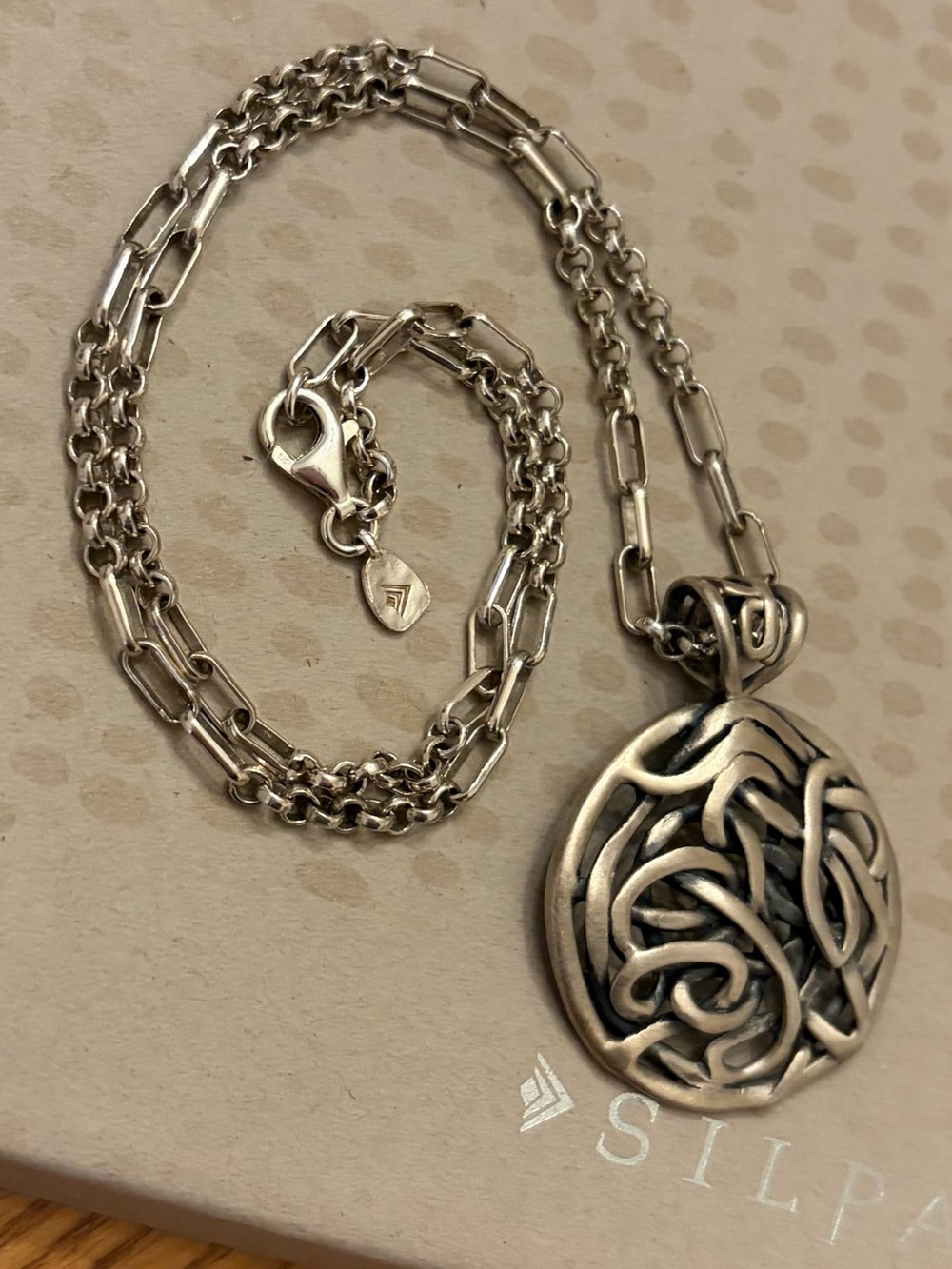 Vintage Silpada Oxidized Sterling Silver Celtic Knot Pendant “Timeless” Necklace
